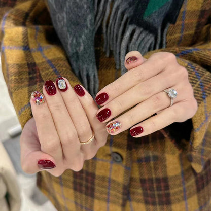 Elegant Press-On Nail Art Set with Gemstone Accents Acalora