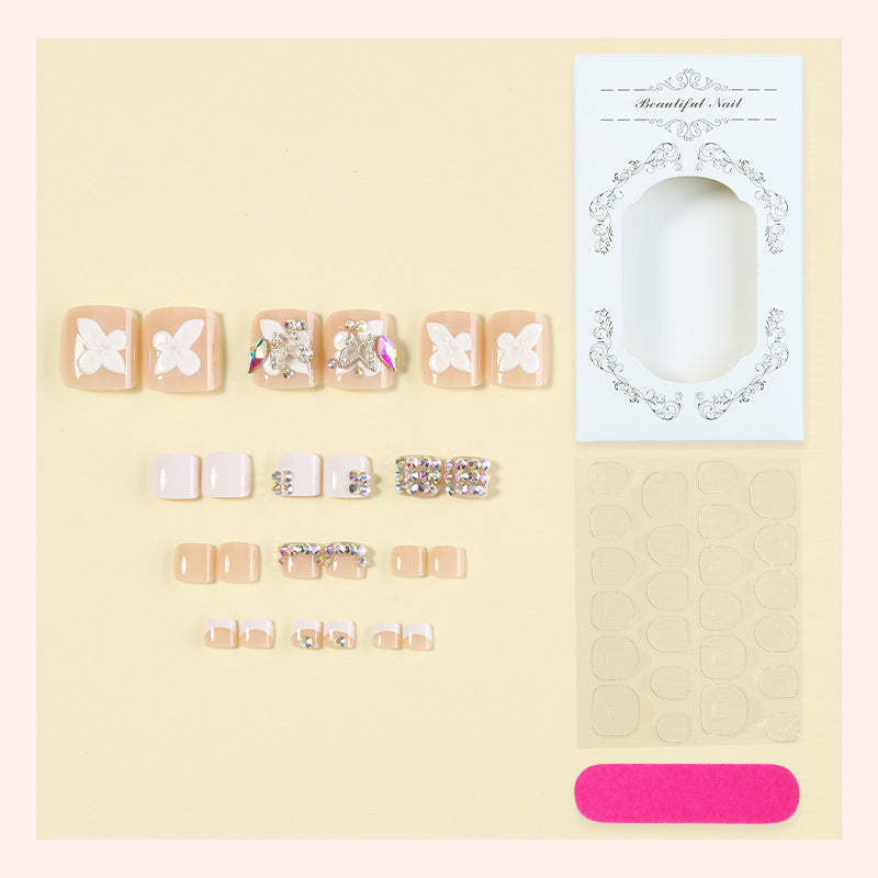 Decorative Press-On Nail Art Set with Butterfly and Gem Accents Acalora