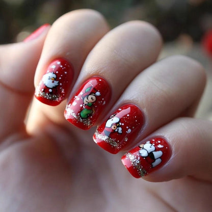 Acrylic nail set with festive Christmas designs Acalora