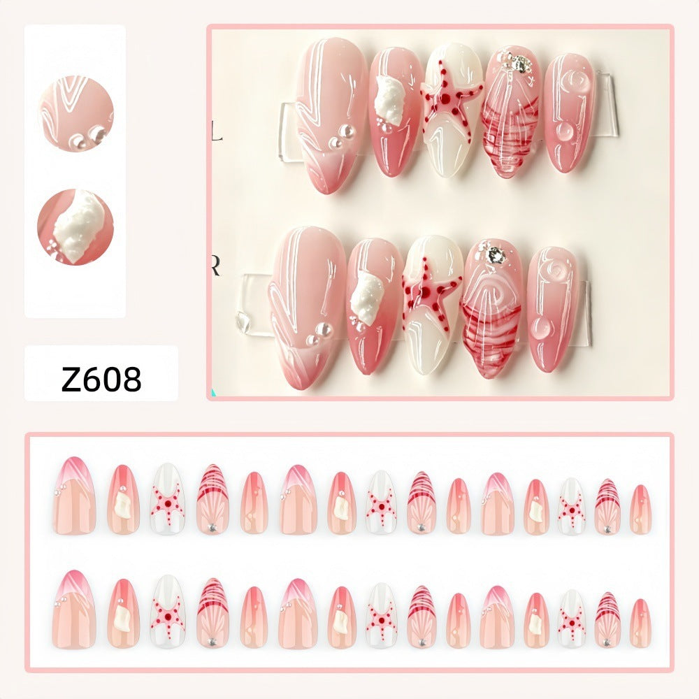 Elegant sea motif artificial nails Acalora