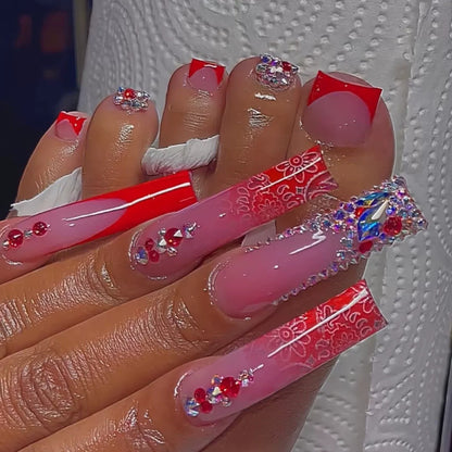 Decorative 3D Press-On Nail Art with Gemstone Accents Acalora 1788434622