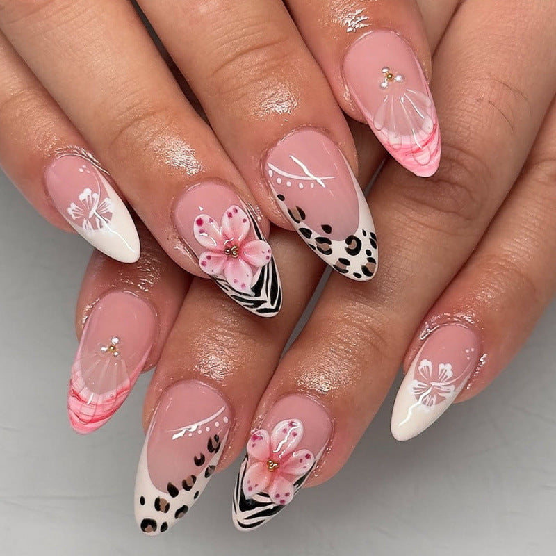 Artificial nail set with floral decorations and elegant patterns Acalora
