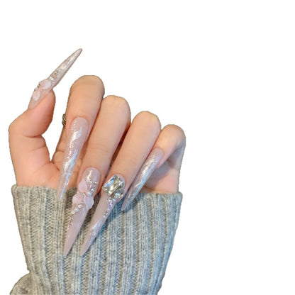 Artistic Decorative Stiletto Press-On Nail Set with Floral Accents Acalora