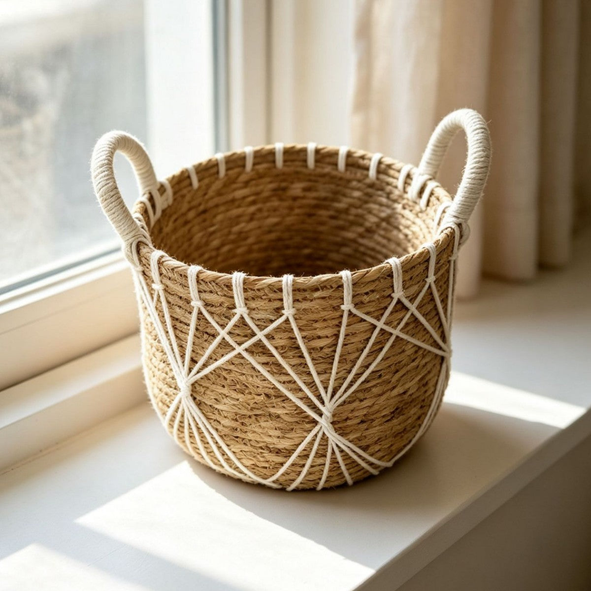 Handwoven decorative basket with heart motif Acalora