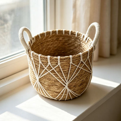 Handwoven decorative basket with heart motif Acalora