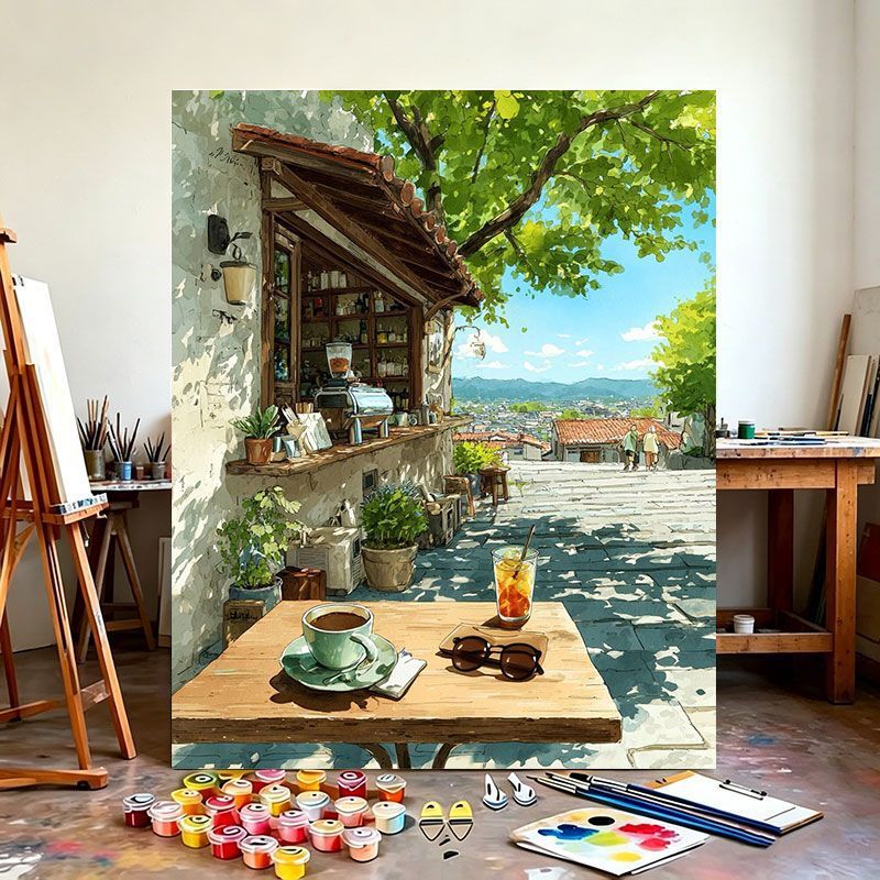 Urban Café Scene Canvas Art Print