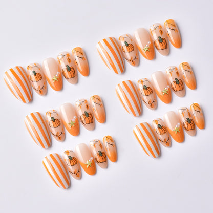 Seasonal Pumpkin-Themed Press-On Nail Art Set Acalora