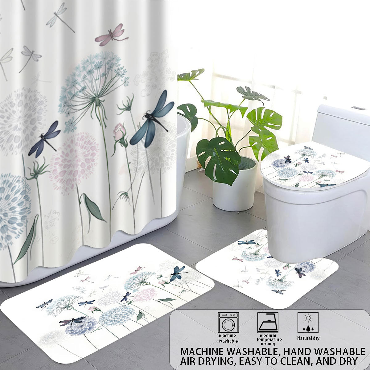 Artistic Dragonfly-Themed Four-Piece Digital Bathroom Set