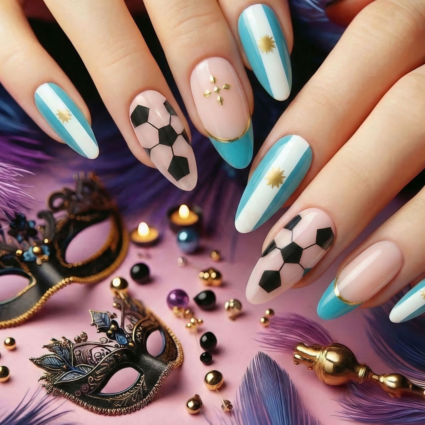 Sporty football design artificial nails Acalora