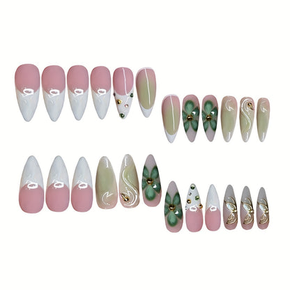 Artistic Press-On Nail Design with Floral Elements Acalora
