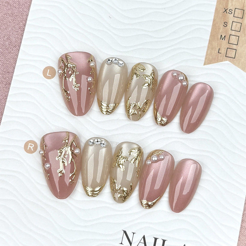 Artificial Nail Set with Elegant Golden Decorations Acalora