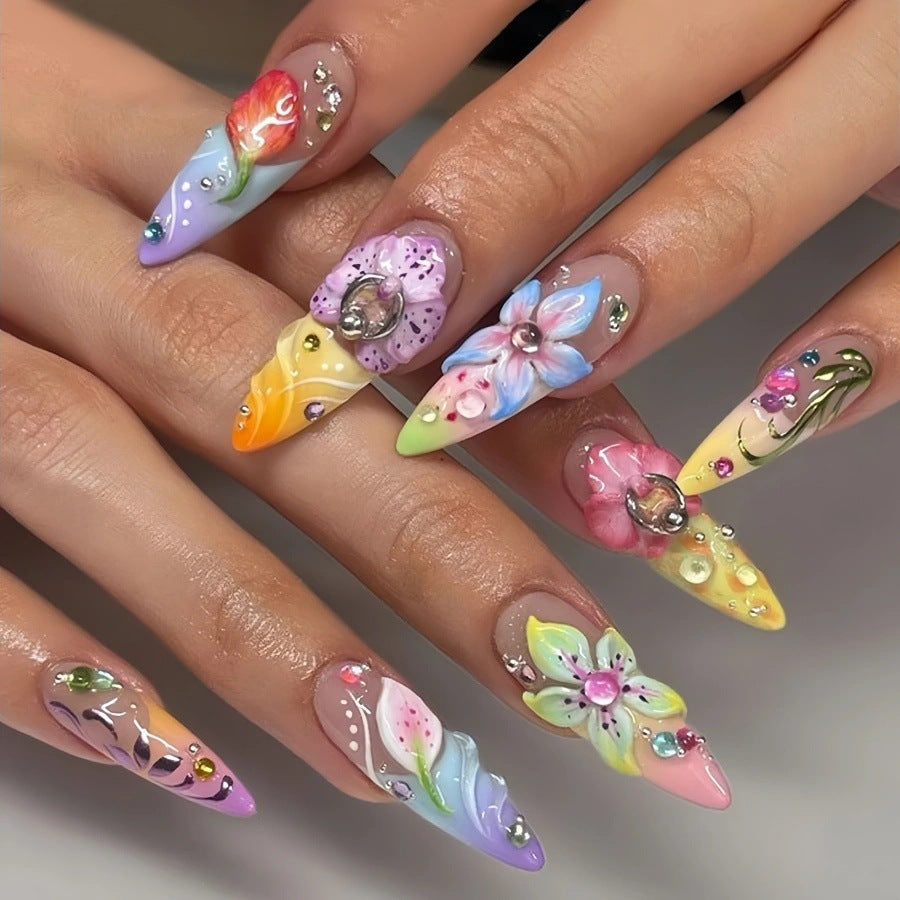 Intricately Designed Floral Press-On Nails Acalora