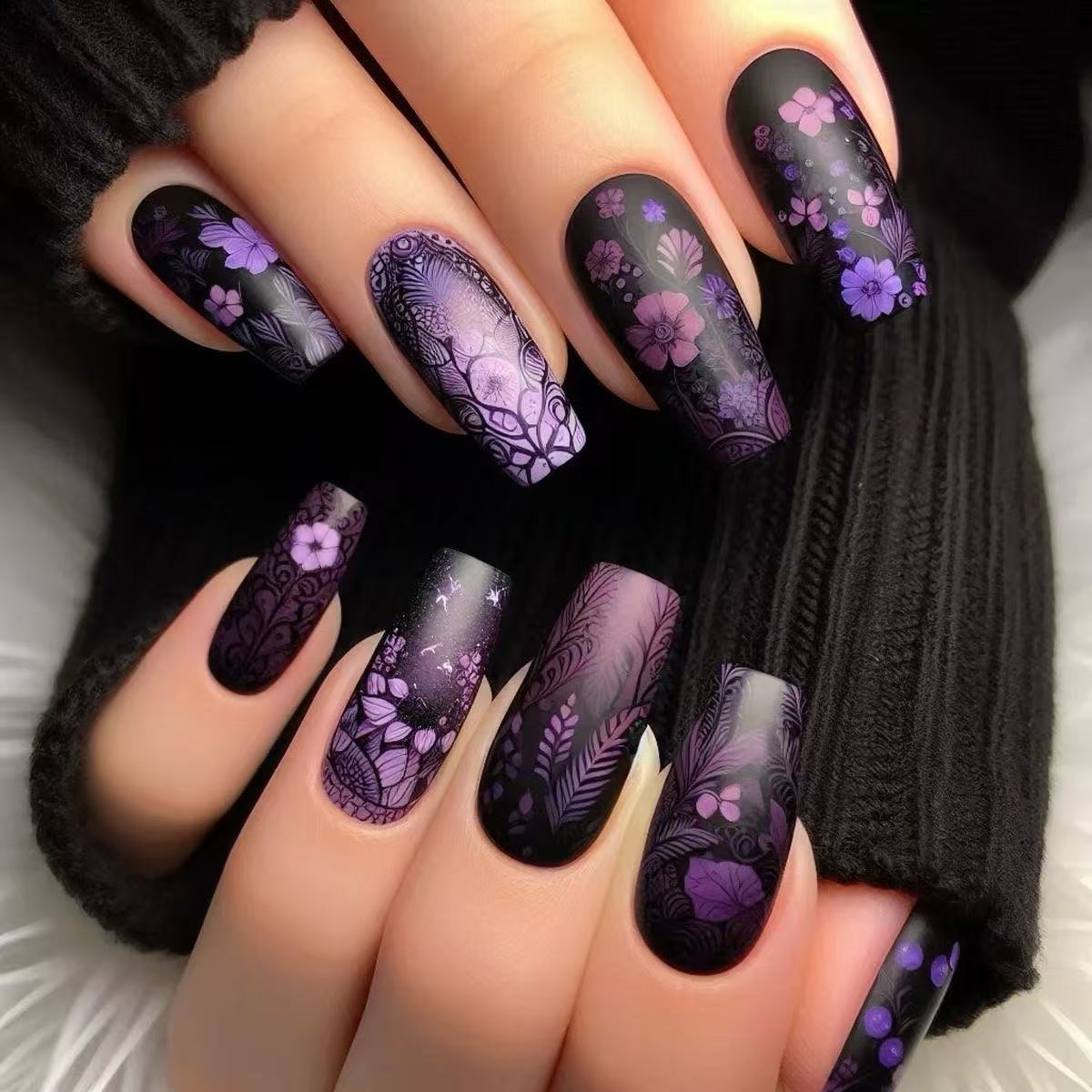 Artificial nails with floral and matte patterns Acalora