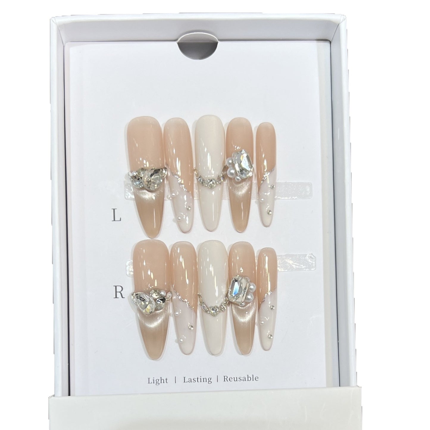 Decorative Press-On Nail Art Set with Luxe Gemstone Accents Acalora