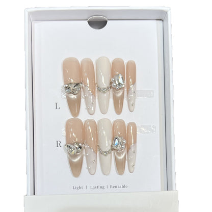 Decorative Press-On Nail Art Set with Luxe Gemstone Accents Acalora