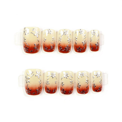 Floral Metallic Press-On Nail Art Set Acalora