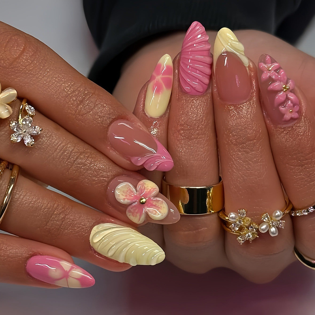Artistic 3D Floral Nail Art Acalora