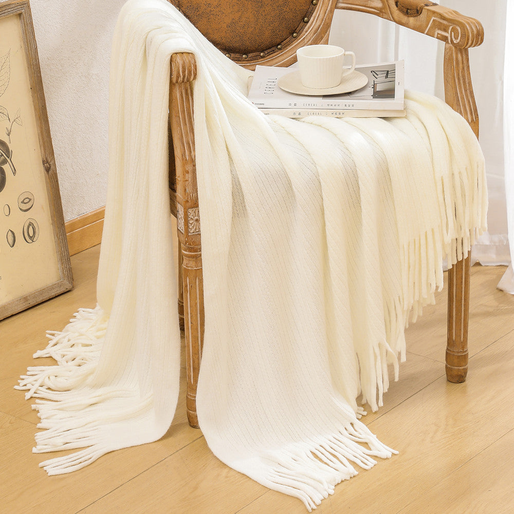 Luxurious Textured Knit Fringe Throw Blanket