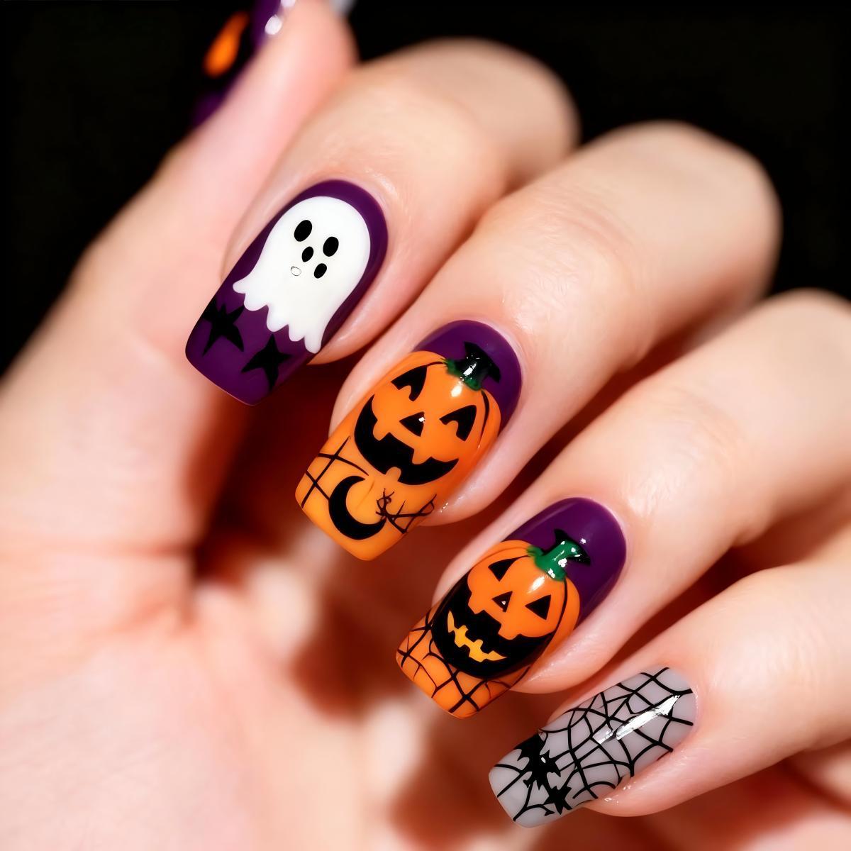 Halloween Nail Art Set with Creative Designs and Sparkling Details Acalora