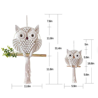 Artful Macrame Wall Hanging In Owl Shape Acalora