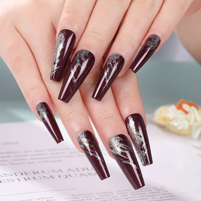 Artificial nails with glamorous silver design Acalora
