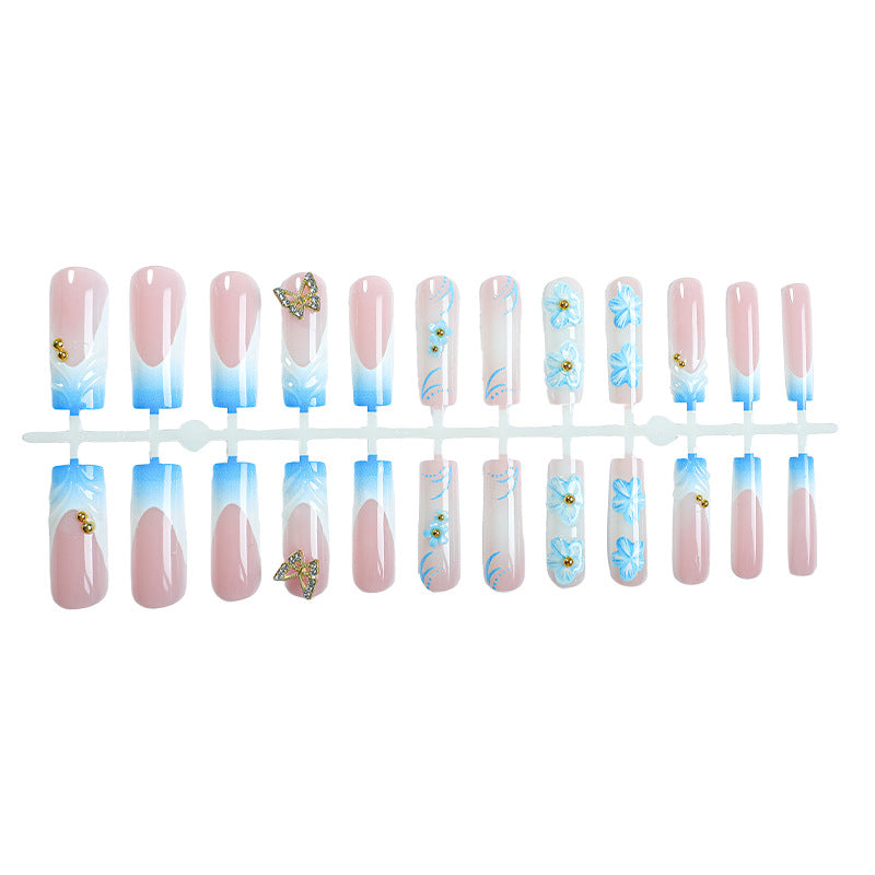 Artistic Press-On Nail Set with Floral and Butterfly Designs Acalora