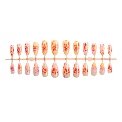Artistic Press-On Nail Set with Floral and Colorful Designs Acalora