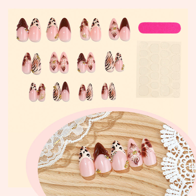 Artistic Press-On Nail Set with Floral and Animal Print Designs Acalora