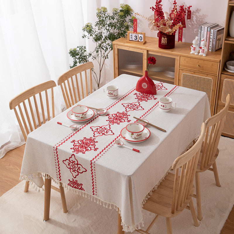 Embroidered Floral Tablecloth