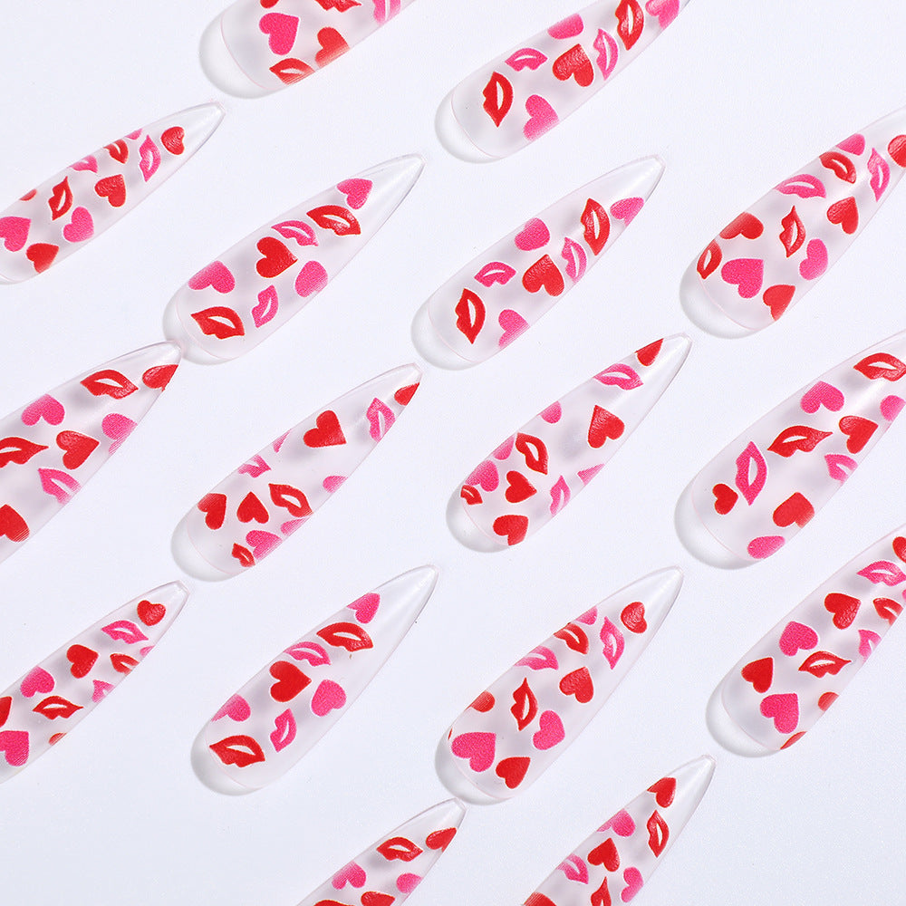 Artificial nail tips with heart motifs Acalora