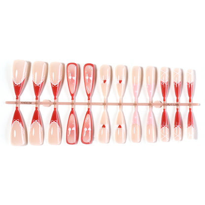 Decorative Press-On Nail Set with Heart and Ribbon Designs Acalora