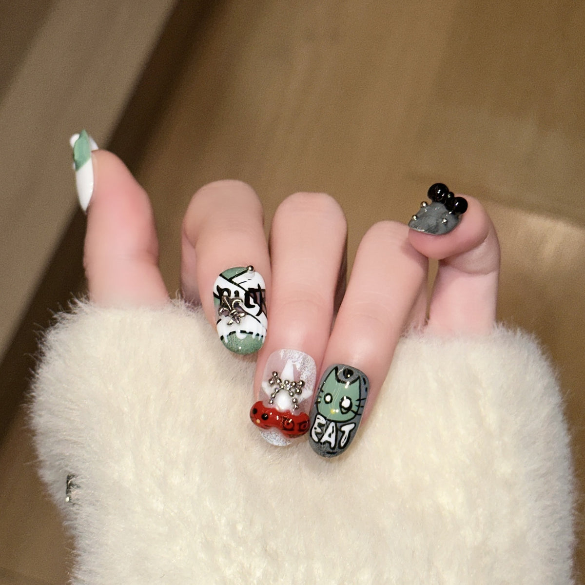Playful Character Design Press-On Nail Art Set Acalora