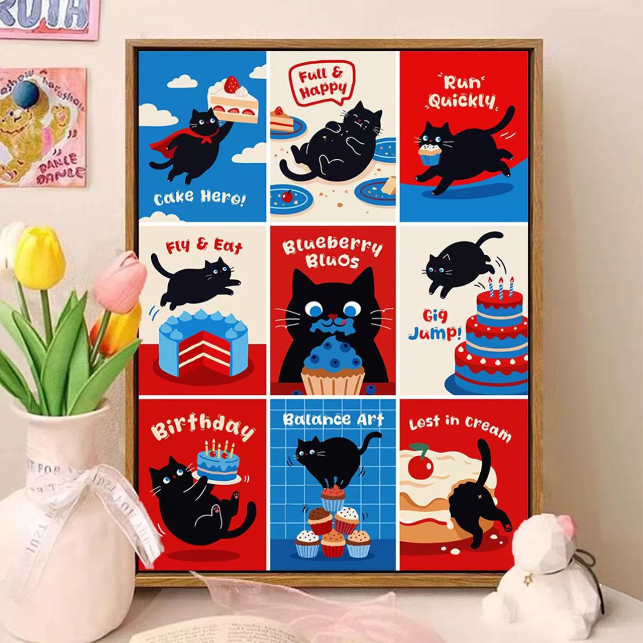 Playful Cat-Themed Illustrated Wall Art