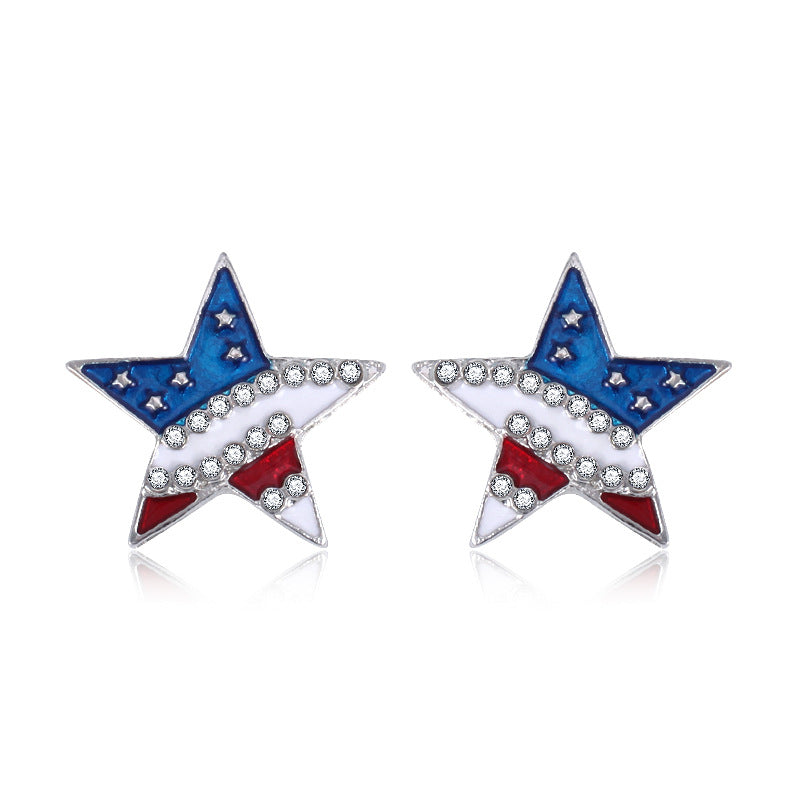Women's lightweight star earrings with enamel flag design and fishhook Kalsten