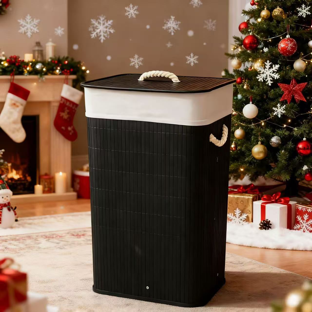 High-quality bamboo laundry container with lid Acalora