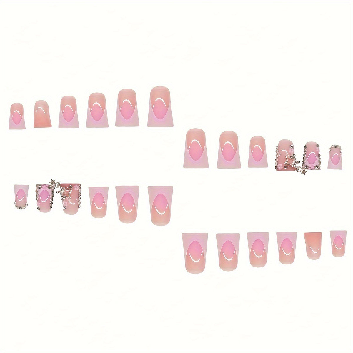 Glamorous 3D Press-On Nail Set with Star Accents Acalora