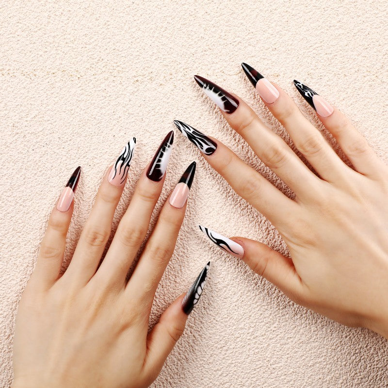 Artificial nails with creative black-and-white pattern Acalora