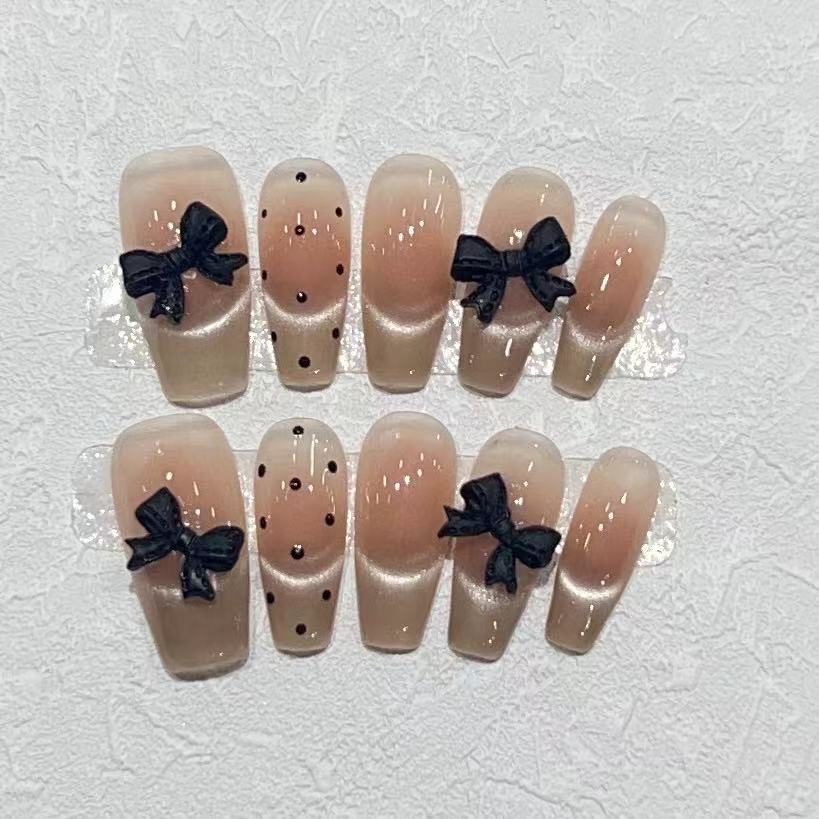 Stylish Long Press-On Nail Set with Bow Accents Acalora