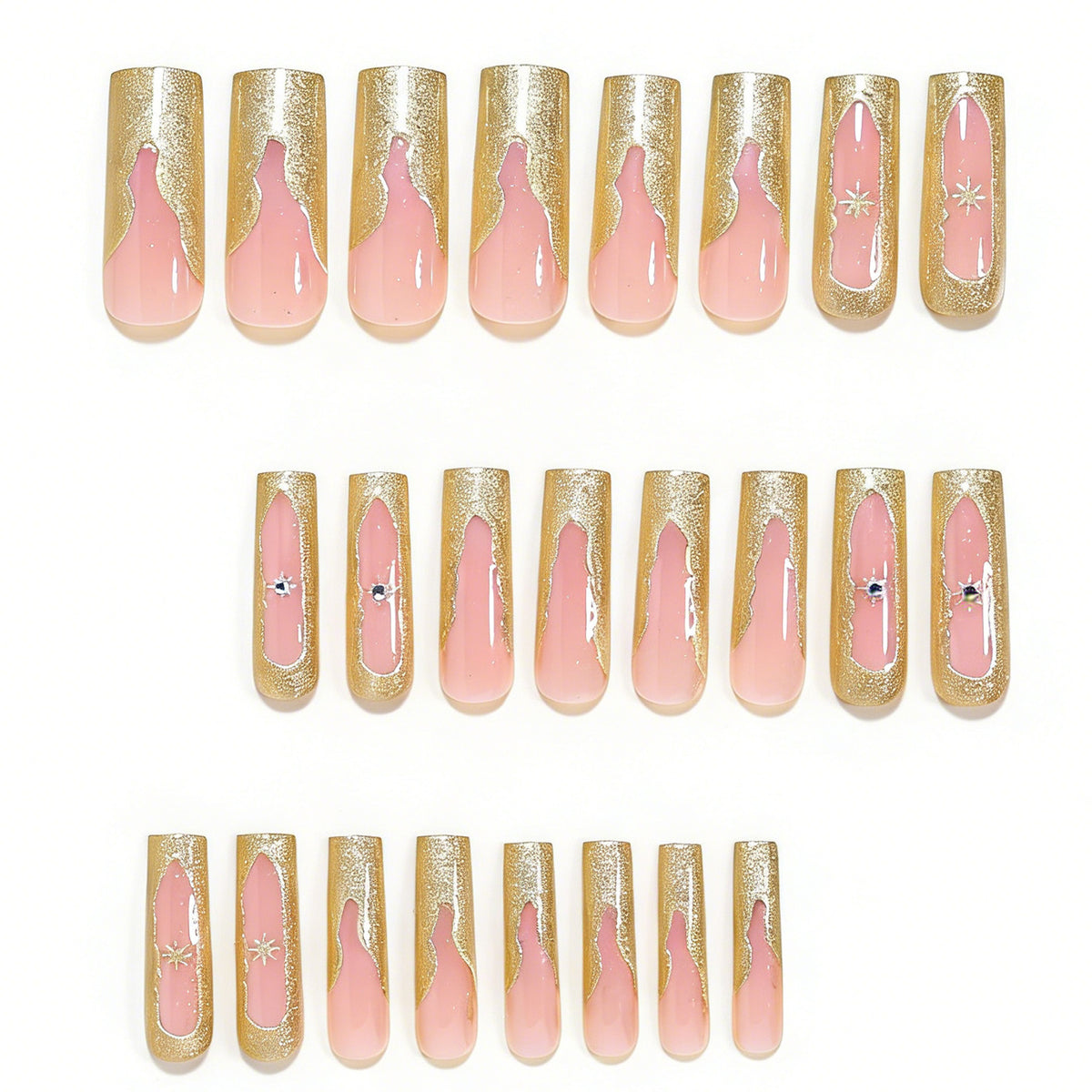 Artistic Long Nail Tips Set with Gold Accents Acalora