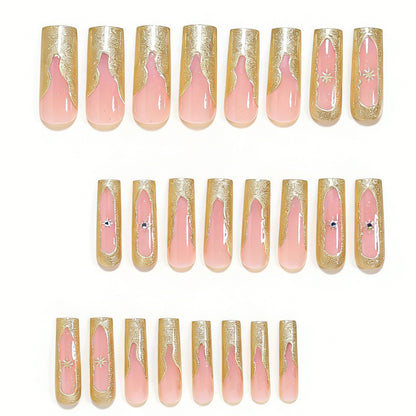 Artistic Long Nail Tips Set with Gold Accents Acalora