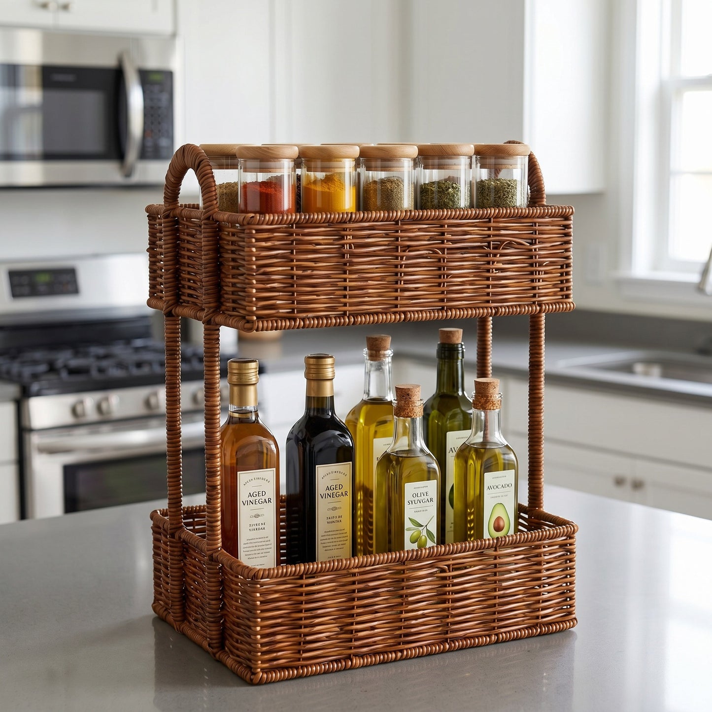 Bathroom shelf entirely made of rattan Acalora