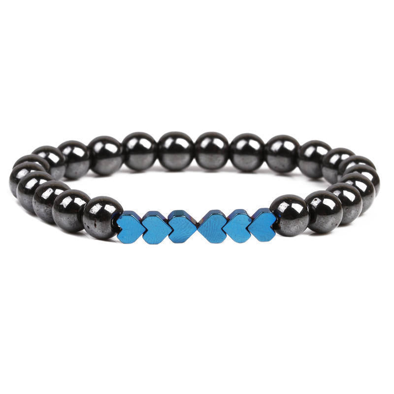 Natural Stone Beaded Bracelet with Heart Accents Acalora