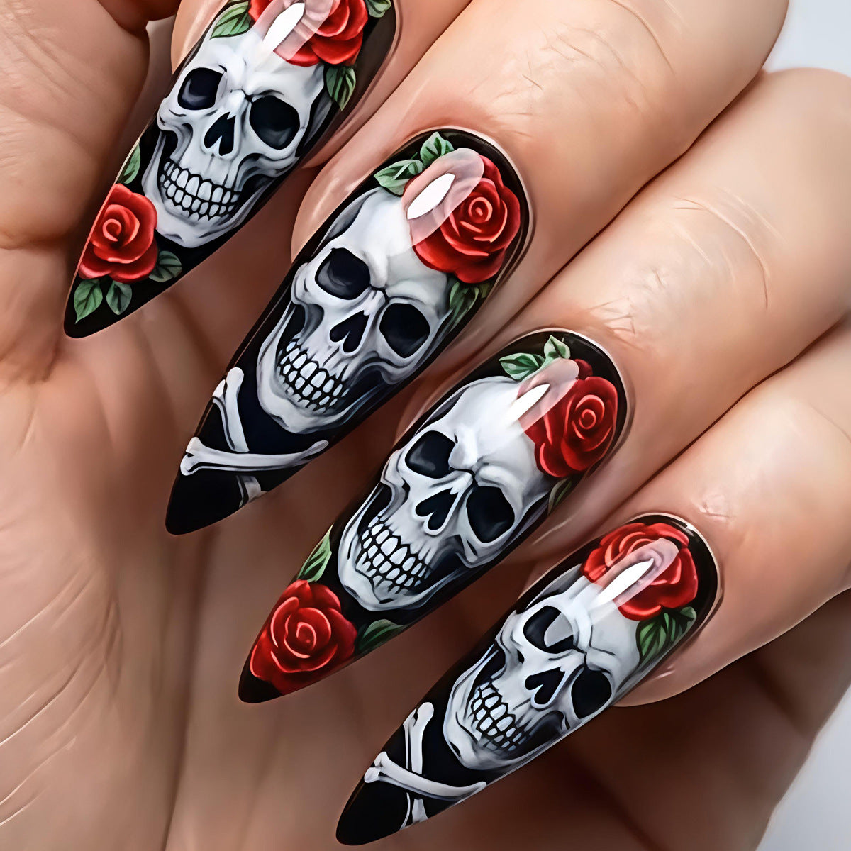 Skulled Floral Nail Art Design Acalora