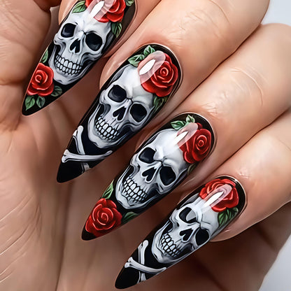 Skulled Floral Nail Art Design Acalora