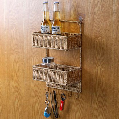 Unisex Wall-mounted Storage Basket with Double Shelf Bowlift