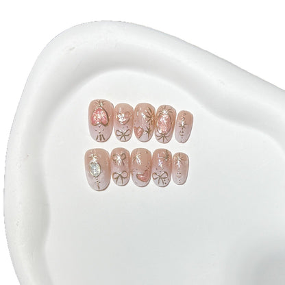Decorative Press-On Nail Art Set with Heart and Glitter Accents Acalora