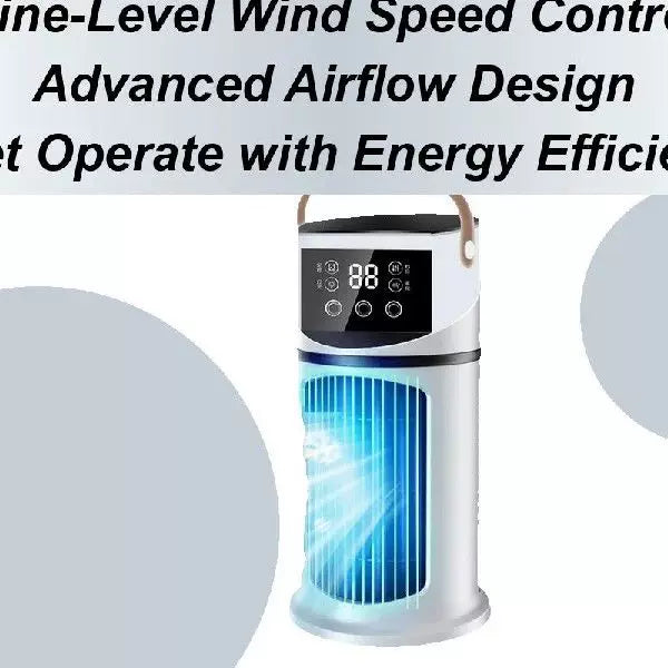 Unisex One Size rechargeable tower climate fan with Touch-LED control, integrated humidifying reservoir, and leather carrying handle Brehn