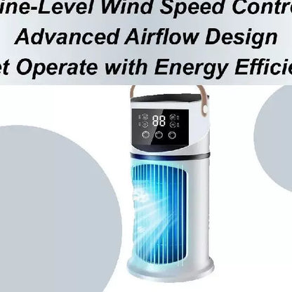 Unisex One Size rechargeable tower climate fan with Touch-LED control, integrated humidifying reservoir, and leather carrying handle Brehn