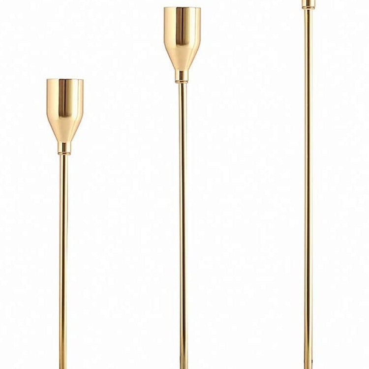 Modern Minimalist Taper Candle Holder Set with Polished Metal Finish Acalora