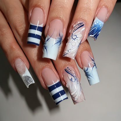 Artistic Nail Design Set with Ocean-Inspired Accents Acalora
